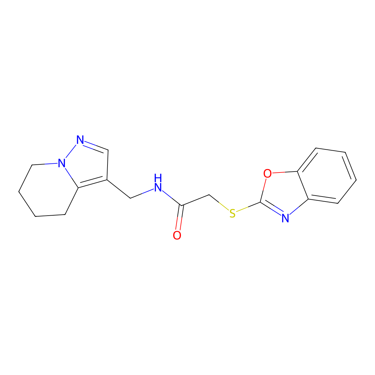 2-(benzo[d]oxazol-2-ylthio)-N-((4,5,6,7-tetrahydropyrazolo[1,5-a]pyridin-3-yl)methyl)acetamide molecular structure, CAS 2034265-21-7