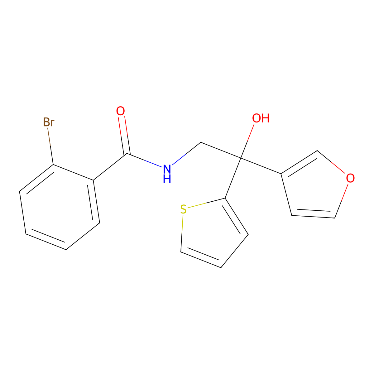 2-bromo-N-(2-(furan-3-yl)-2-hydroxy-2-(thiophen-2-yl)ethyl)benzamide molecular structure, CAS 2034265-31-9