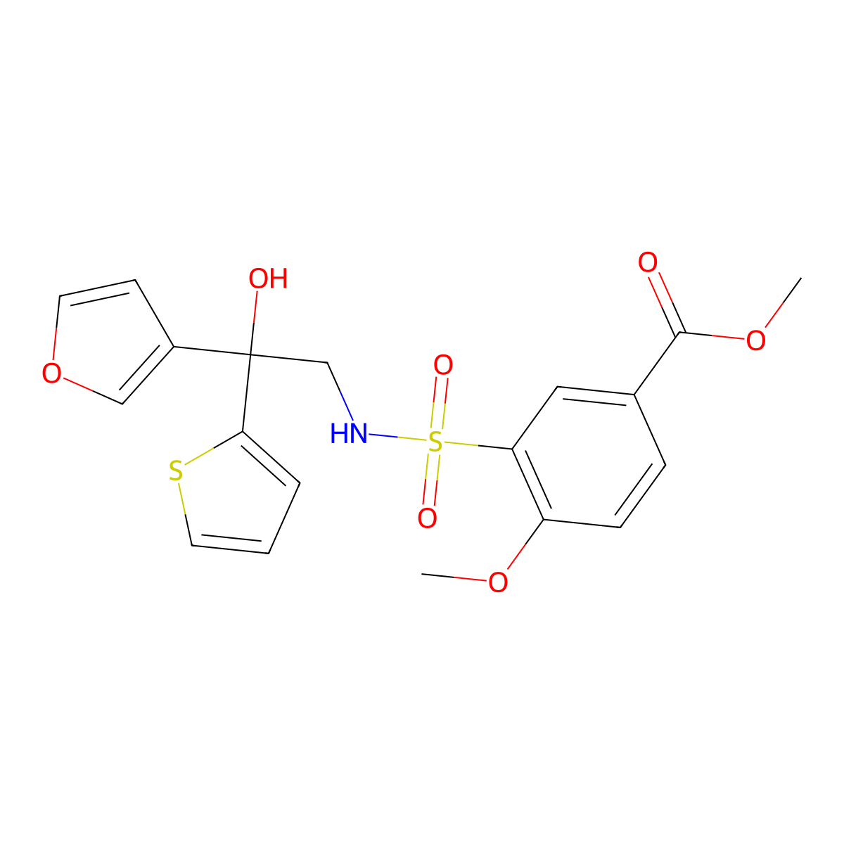methyl 3-(N-(2-(furan-3-yl)-2-hydroxy-2-(thiophen-2-yl)ethyl)sulfamoyl)-4-methoxybenzoate molecular structure, CAS 2034265-34-2