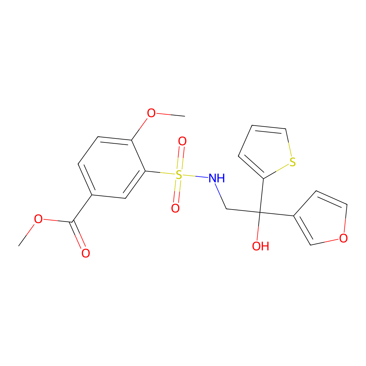 methyl 3-(N-(2-(furan-3-yl)-2-hydroxy-2-(thiophen-2-yl)ethyl)sulfamoyl)-4-methoxybenzoate molecular structure, CAS 2034265-34-2