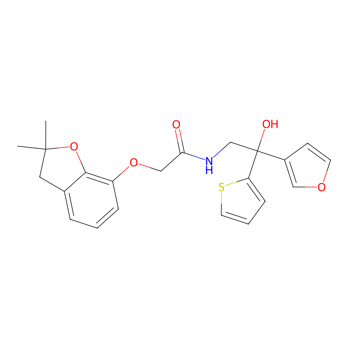 2-((2,2-dimethyl-2,3-dihydrobenzofuran-7-yl)oxy)-N-(2-(furan-3-yl)-2-hydroxy-2-(thiophen-2-yl)ethyl)acetamide molecular structure, CAS 2034265-42-2