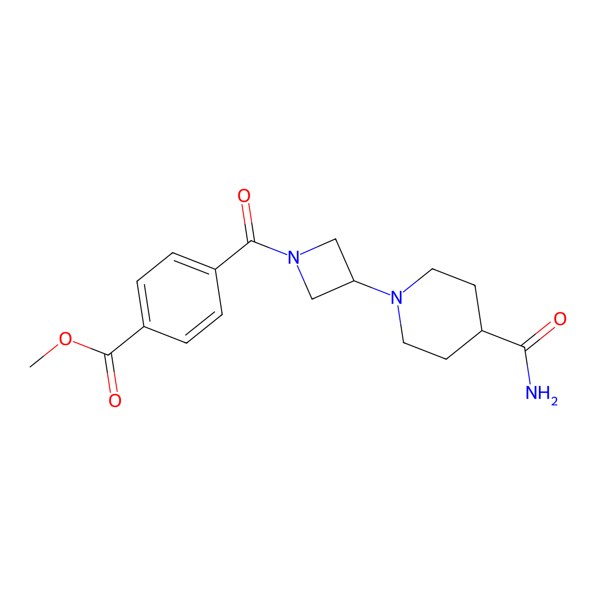 Methyl 4-[3-(4-carbamoylpiperidin-1-yl)azetidine-1-carbonyl]benzoate molecular structure, CAS 2034265-44-4