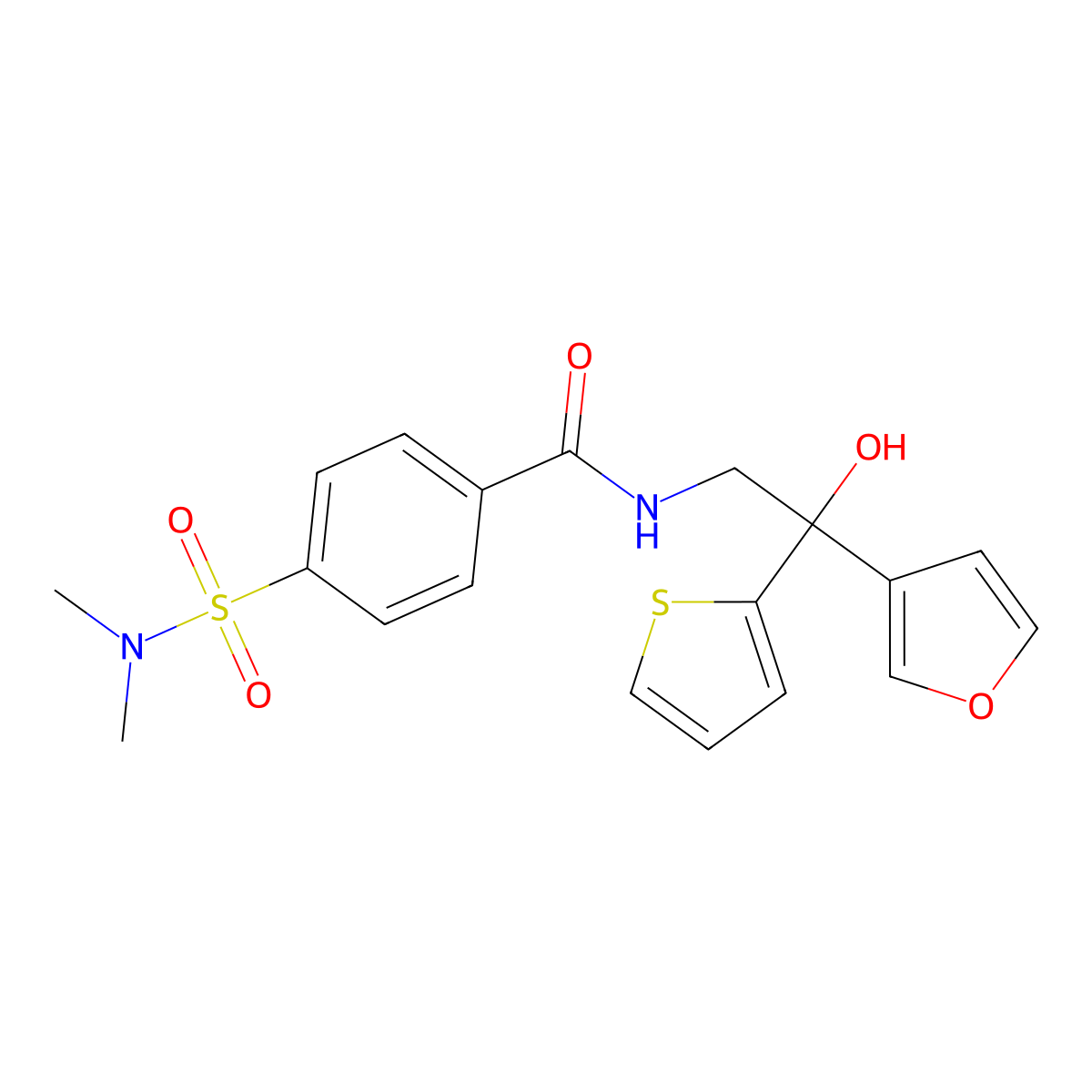 4-(N,N-dimethylsulfamoyl)-N-(2-(furan-3-yl)-2-hydroxy-2-(thiophen-2-yl)ethyl)benzamide molecular structure, CAS 2034265-46-6