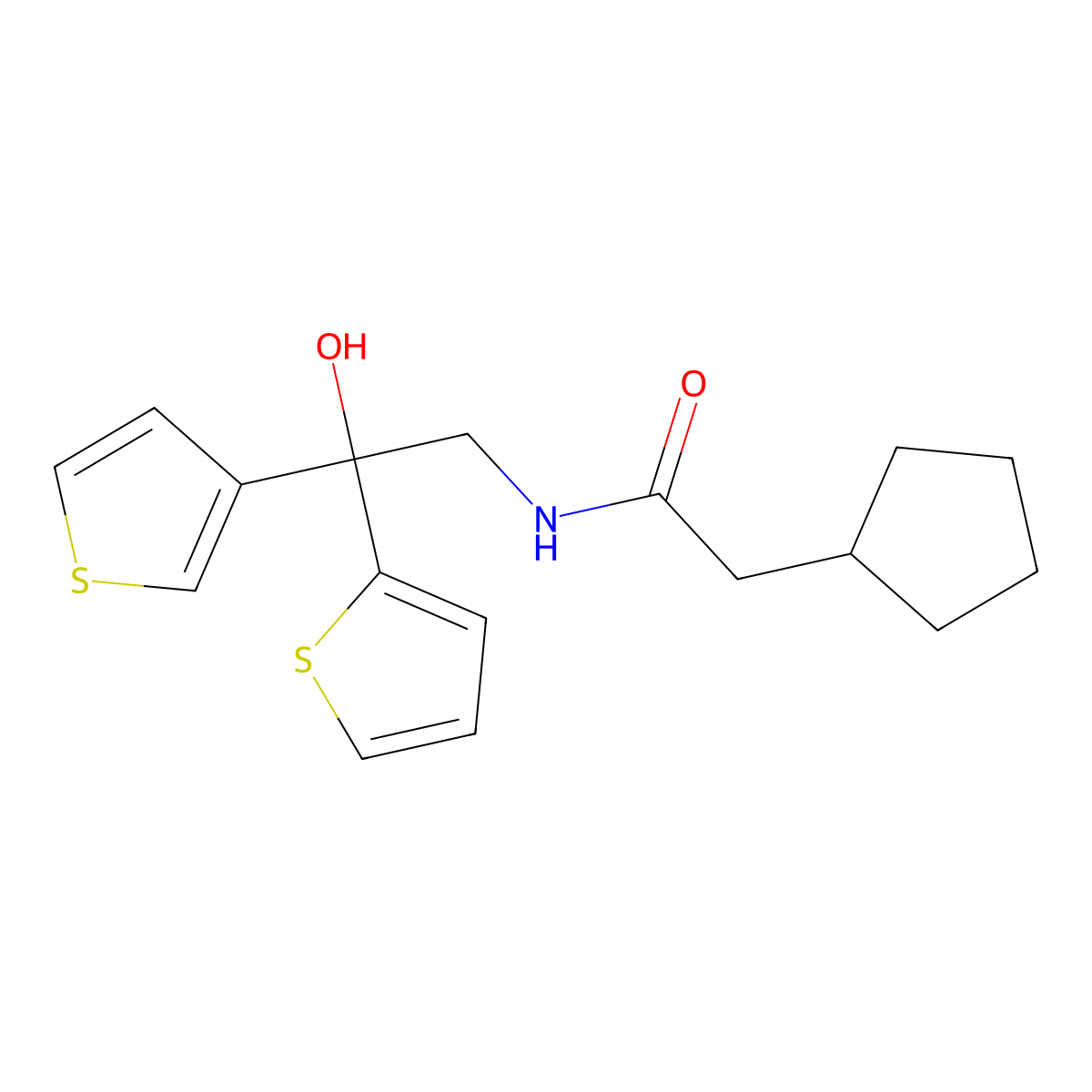 2-cyclopentyl-N-[2-hydroxy-2-(thiophen-2-yl)-2-(thiophen-3-yl)ethyl]acetamide molecular structure, CAS 2034265-57-9