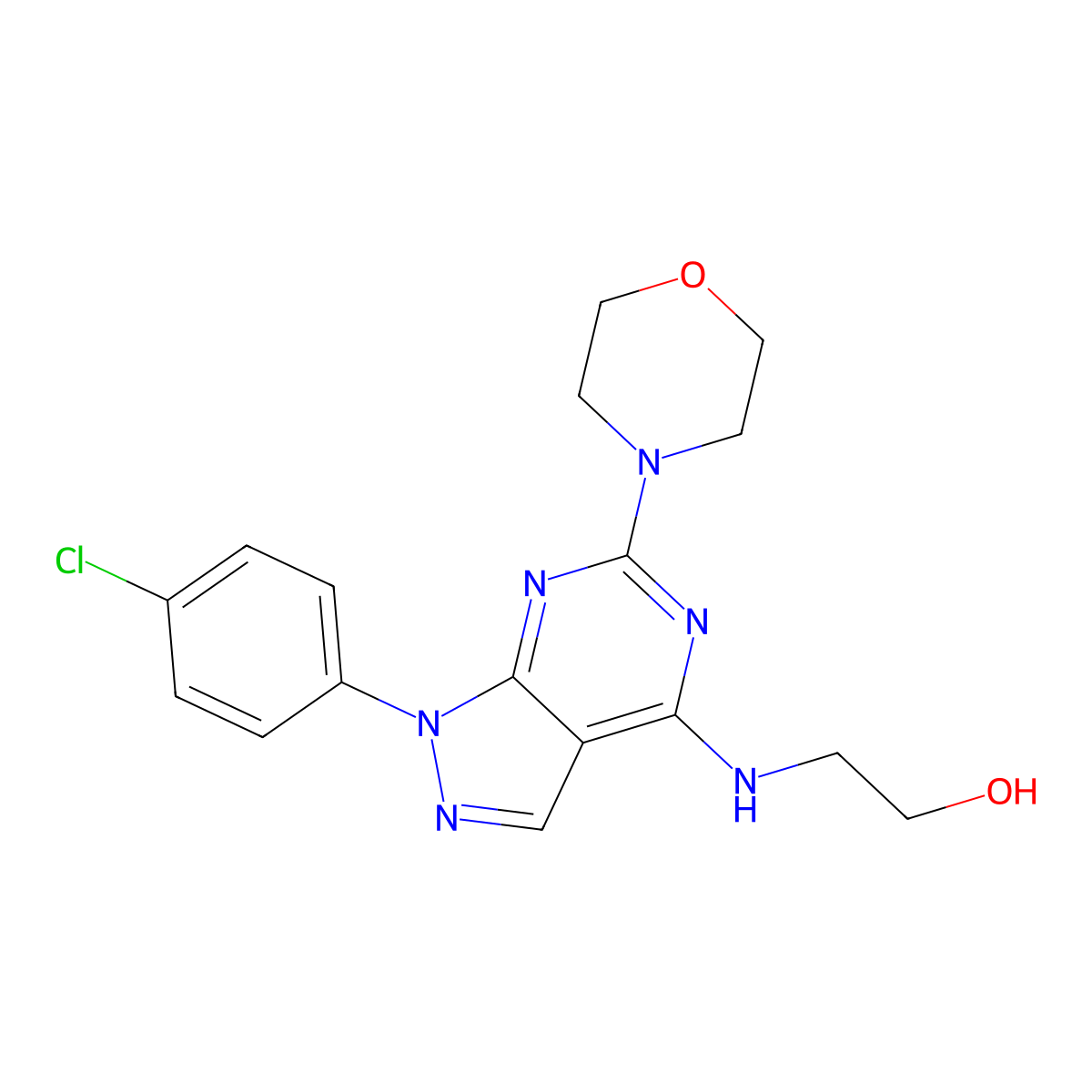 2-((1-(4-chlorophenyl)-6-morpholino-1H-pyrazolo[3,4-d]pyrimidin-4-yl)amino)ethanol molecular structure, CAS 2034265-67-1