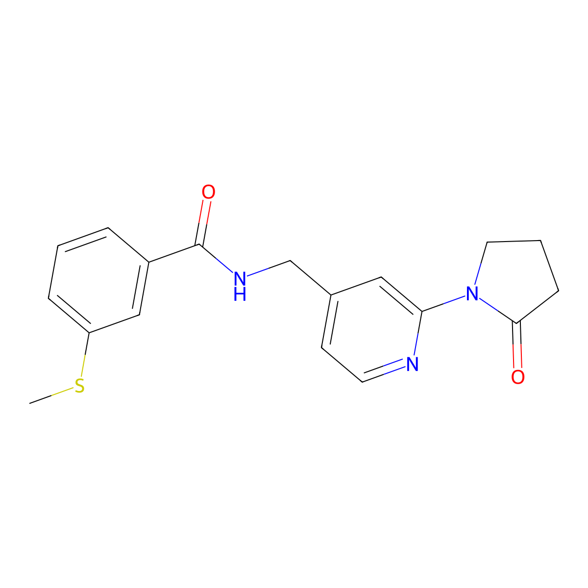 3-(methylthio)-N-((2-(2-oxopyrrolidin-1-yl)pyridin-4-yl)methyl)benzamide molecular structure, CAS 2034265-68-2
