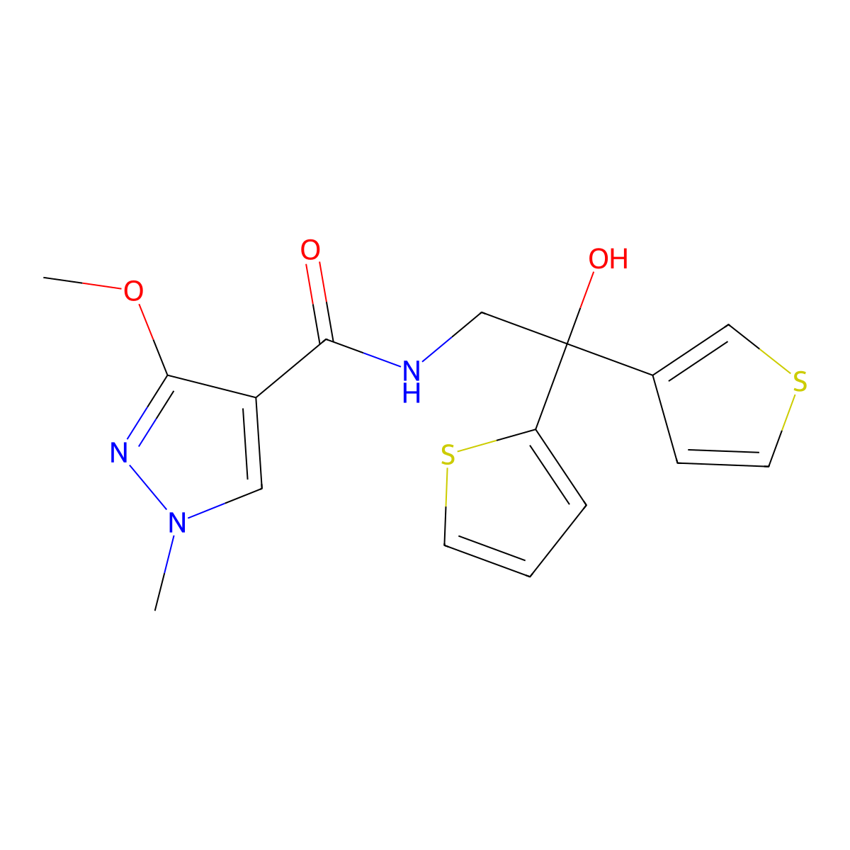 N-(2-hydroxy-2-(thiophen-2-yl)-2-(thiophen-3-yl)ethyl)-3-methoxy-1-methyl-1H-pyrazole-4-carboxamide molecular structure, CAS 2034265-69-3