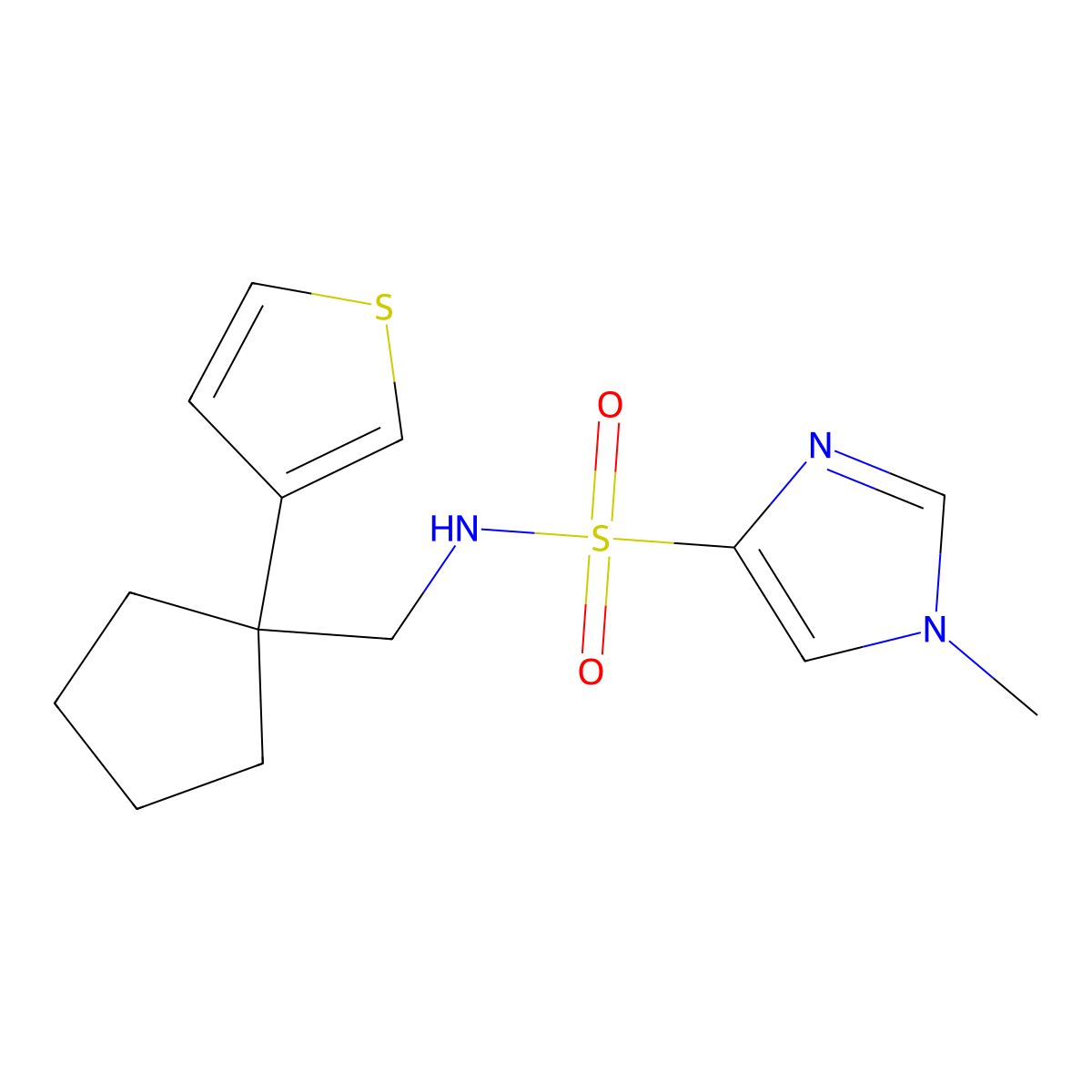 1-methyl-N-{[1-(thiophen-3-yl)cyclopentyl]methyl}-1H-imidazole-4-sulfonamide molecular structure, CAS 2034265-83-1