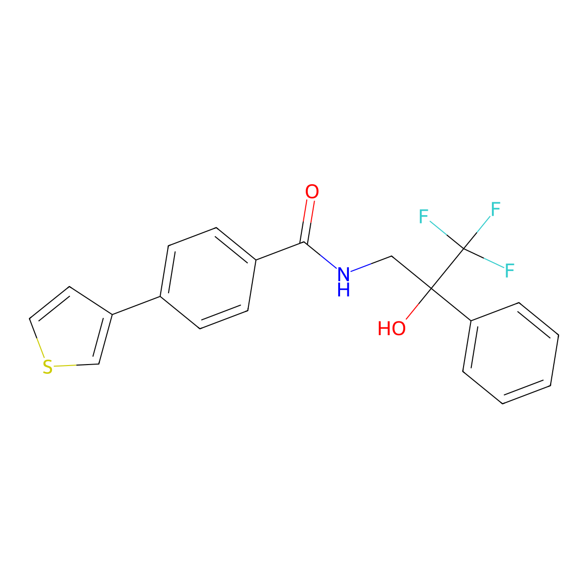 4-(thiophen-3-yl)-N-(3,3,3-trifluoro-2-hydroxy-2-phenylpropyl)benzamide molecular structure, CAS 2034266-01-6