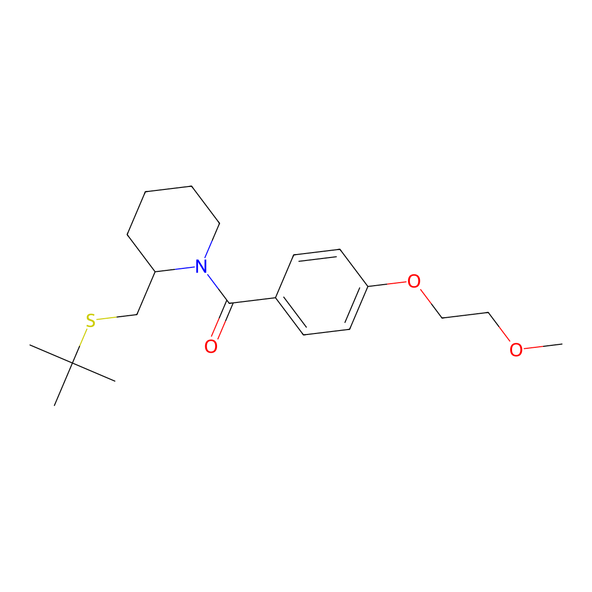 (2-((Tert-butylthio)methyl)piperidin-1-yl)(4-(2-methoxyethoxy)phenyl)methanone molecular structure, CAS 2034266-06-1