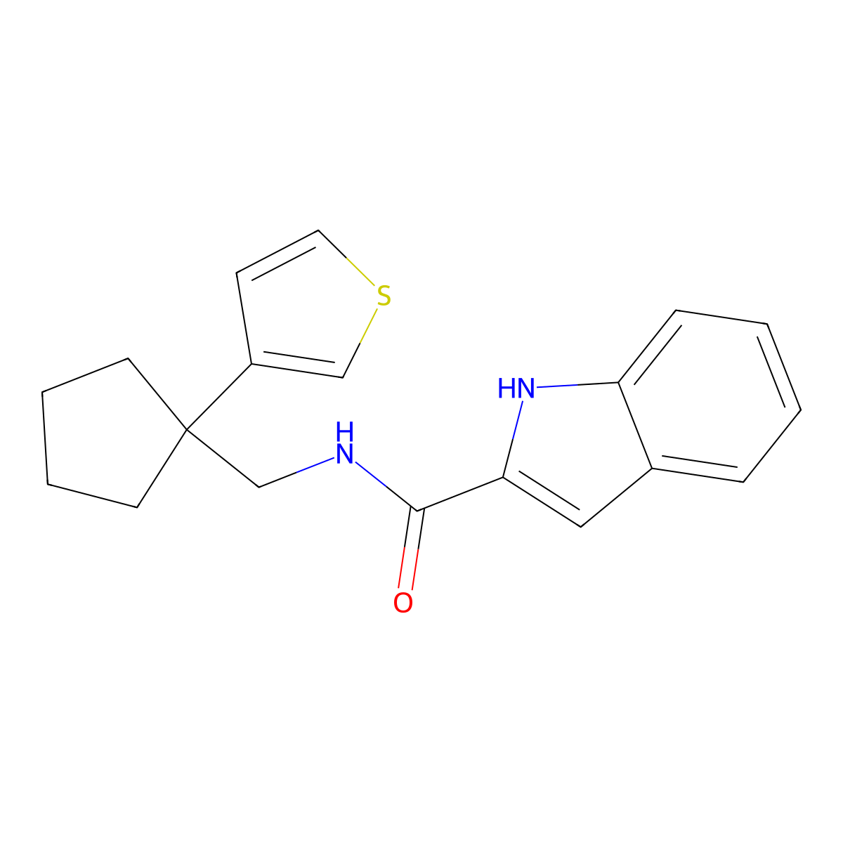 N-((1-(thiophen-3-yl)cyclopentyl)methyl)-1H-indole-2-carboxamide molecular structure, CAS 2034266-18-5