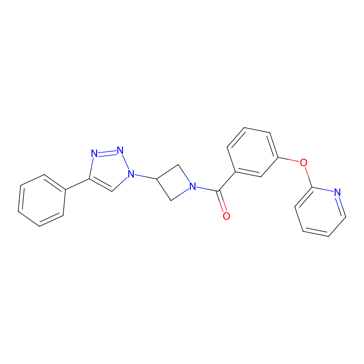 (3-(4-phenyl-1H-1,2,3-triazol-1-yl)azetidin-1-yl)(3-(pyridin-2-yloxy)phenyl)methanone molecular structure, CAS 2034266-19-6