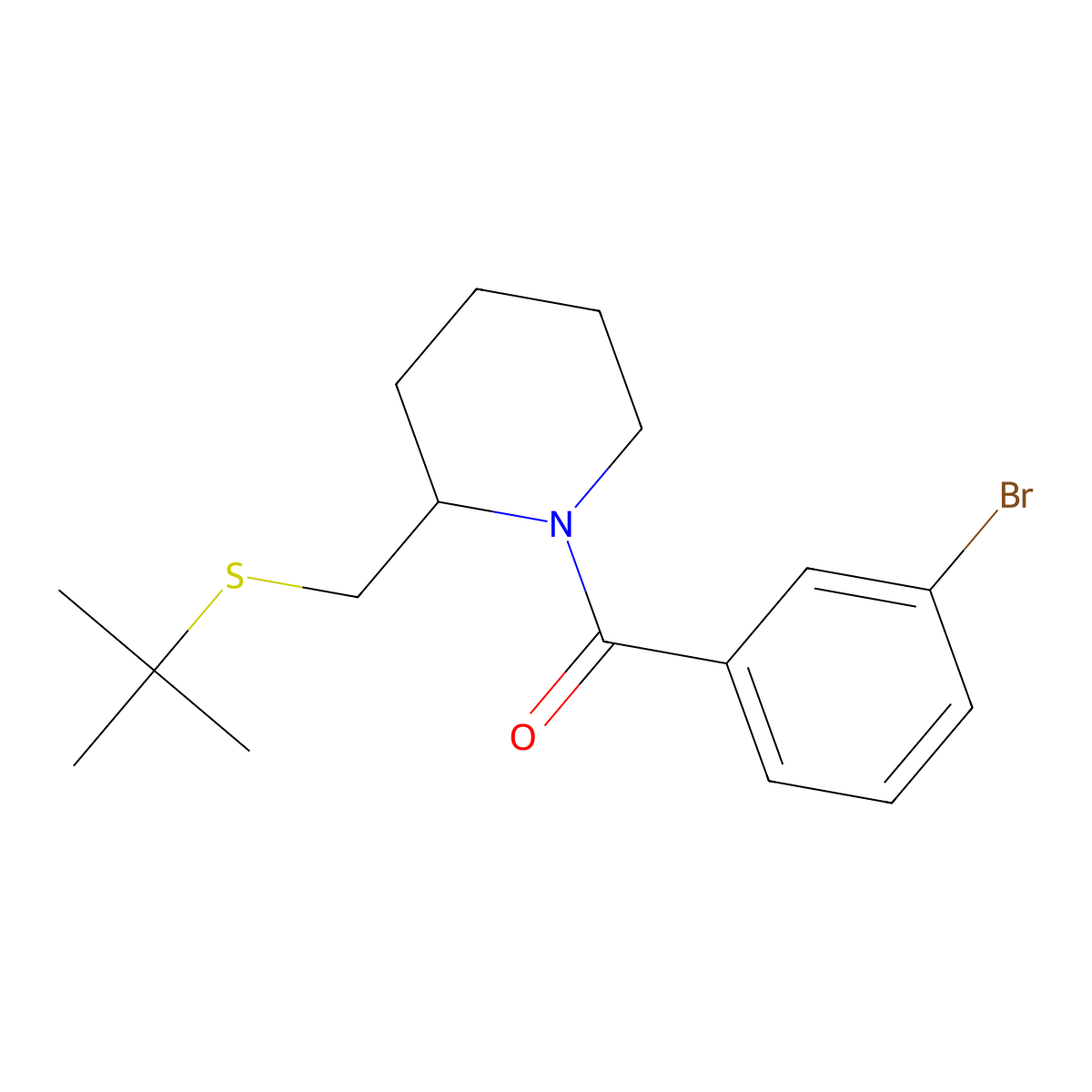 (3-Bromophenyl)(2-((tert-butylthio)methyl)piperidin-1-yl)methanone molecular structure, CAS 2034266-20-9