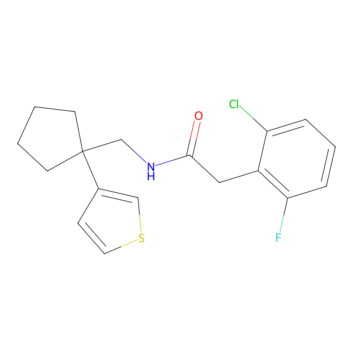 2-(2-chloro-6-fluorophenyl)-N-((1-(thiophen-3-yl)cyclopentyl)methyl)acetamide molecular structure, CAS 2034266-21-0