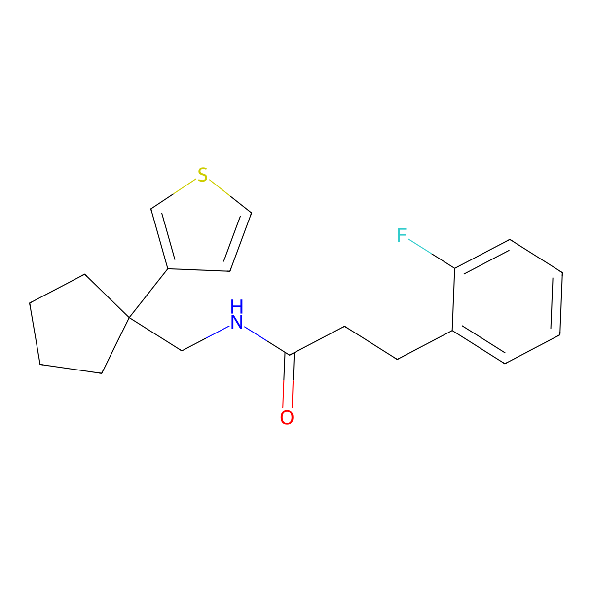 3-(2-fluorophenyl)-N-((1-(thiophen-3-yl)cyclopentyl)methyl)propanamide molecular structure, CAS 2034266-25-4