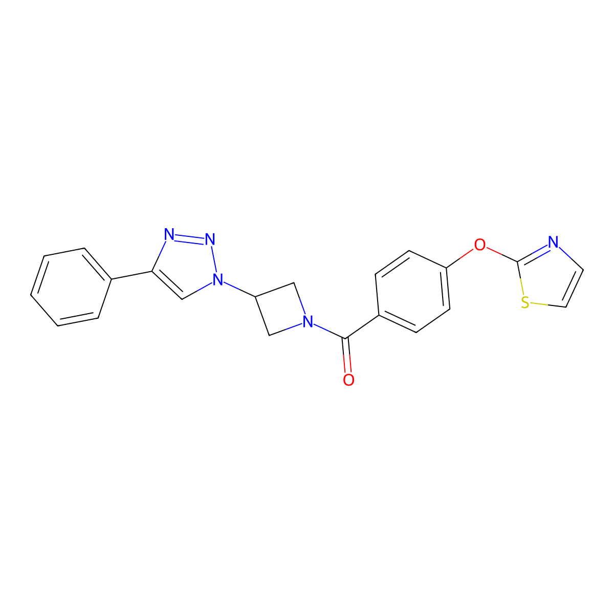 (3-(4-phenyl-1H-1,2,3-triazol-1-yl)azetidin-1-yl)(4-(thiazol-2-yloxy)phenyl)methanone molecular structure, CAS 2034266-32-3