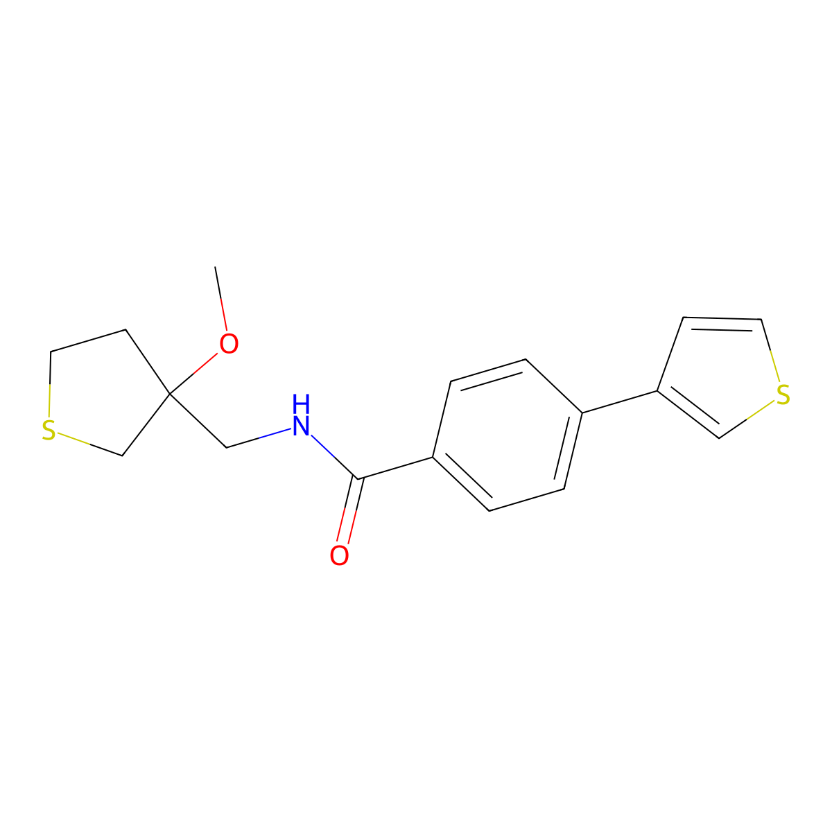 N-((3-methoxytetrahydrothiophen-3-yl)methyl)-4-(thiophen-3-yl)benzamide molecular structure, CAS 2034266-40-3