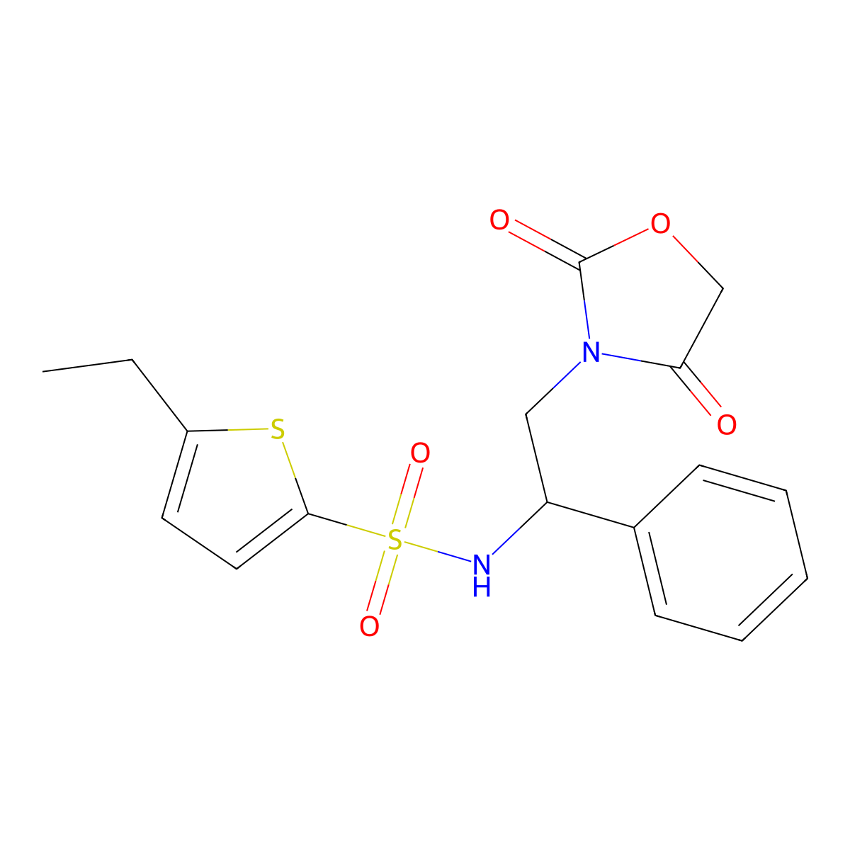 N-(2-(2,4-dioxooxazolidin-3-yl)-1-phenylethyl)-5-ethylthiophene-2-sulfonamide molecular structure, CAS 2034266-44-7