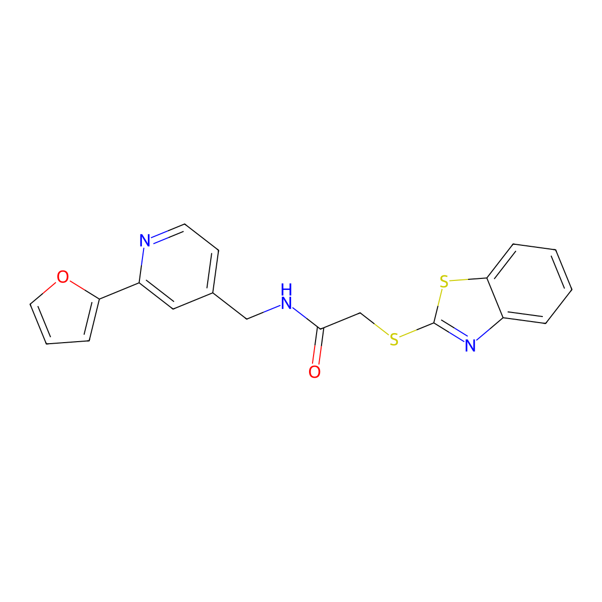 2-(benzo[d]thiazol-2-ylthio)-N-((2-(furan-2-yl)pyridin-4-yl)methyl)acetamide molecular structure, CAS 2034266-64-1