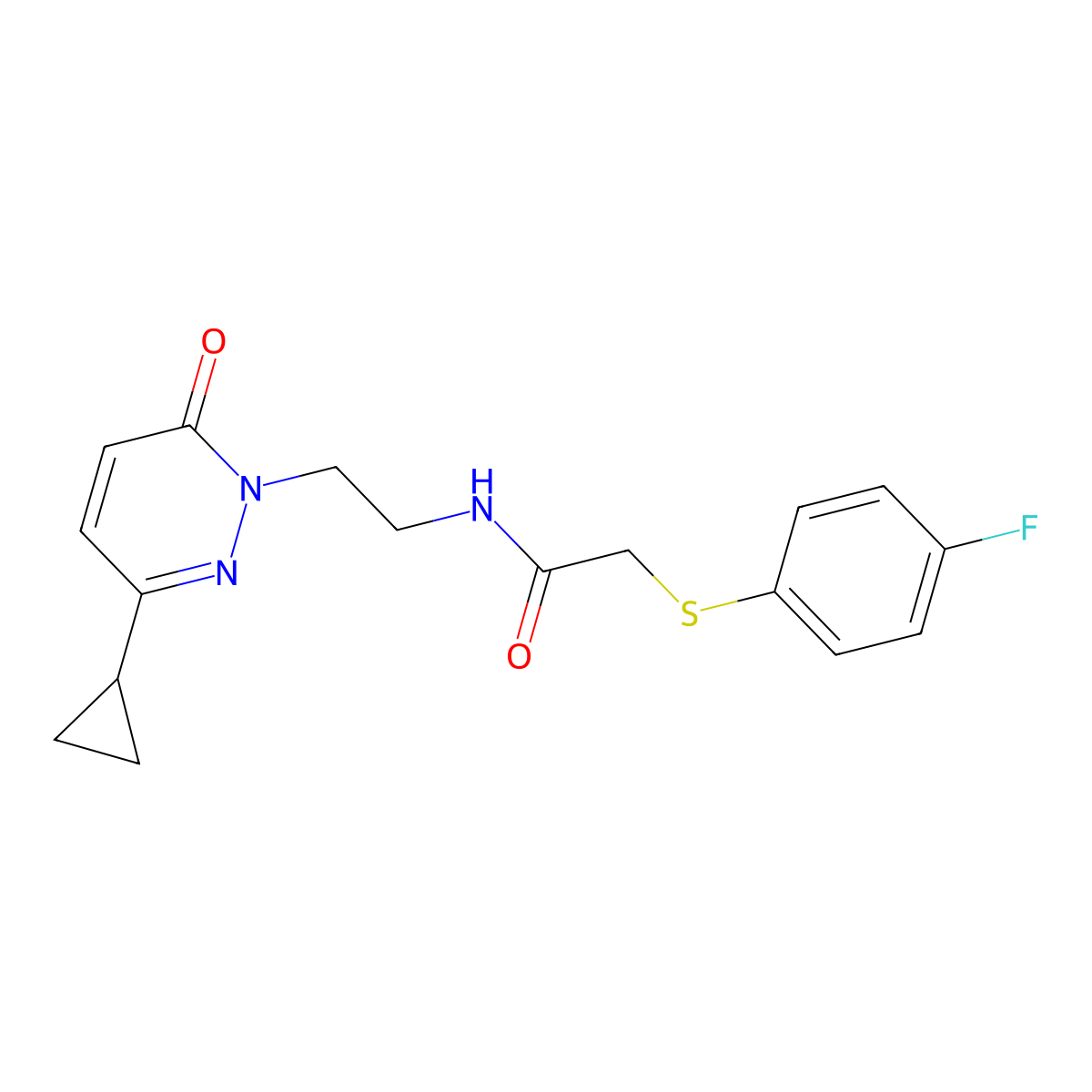 N-(2-(3-cyclopropyl-6-oxopyridazin-1(6H)-yl)ethyl)-2-((4-fluorophenyl)thio)acetamide molecular structure, CAS 2034266-69-6