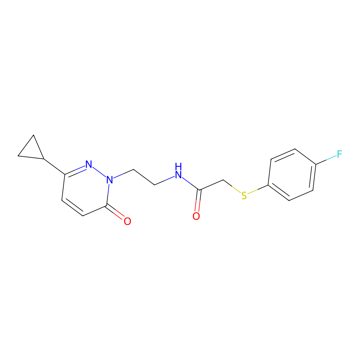 N-(2-(3-cyclopropyl-6-oxopyridazin-1(6H)-yl)ethyl)-2-((4-fluorophenyl)thio)acetamide molecular structure, CAS 2034266-69-6