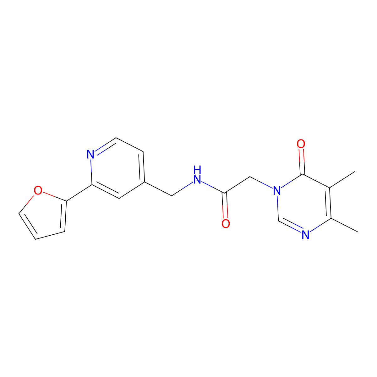 2-(4,5-dimethyl-6-oxopyrimidin-1(6H)-yl)-N-((2-(furan-2-yl)pyridin-4-yl)methyl)acetamide molecular structure, CAS 2034266-71-0