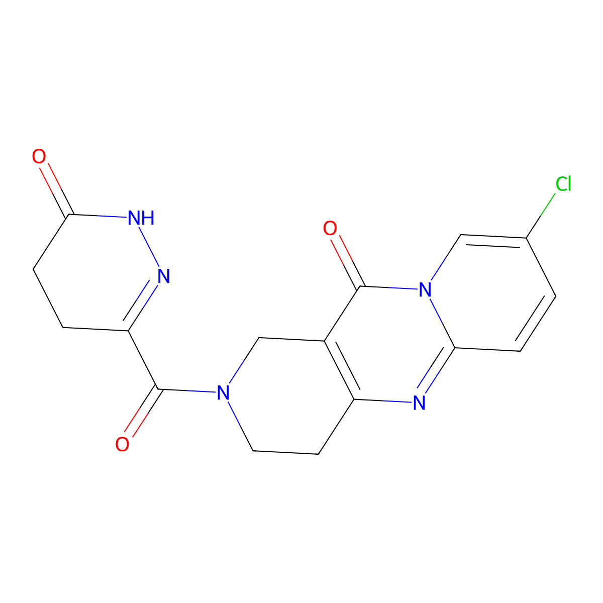 8-chloro-2-(6-oxo-1,4,5,6-tetrahydropyridazine-3-carbonyl)-3,4-dihydro-1H-dipyrido[1,2-a:4',3'-d]pyrimidin-11(2H)-one molecular structure, CAS 2034266-86-7