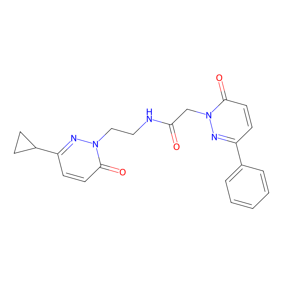N-(2-(3-cyclopropyl-6-oxopyridazin-1(6H)-yl)ethyl)-2-(6-oxo-3-phenylpyridazin-1(6H)-yl)acetamide molecular structure, CAS 2034266-93-6