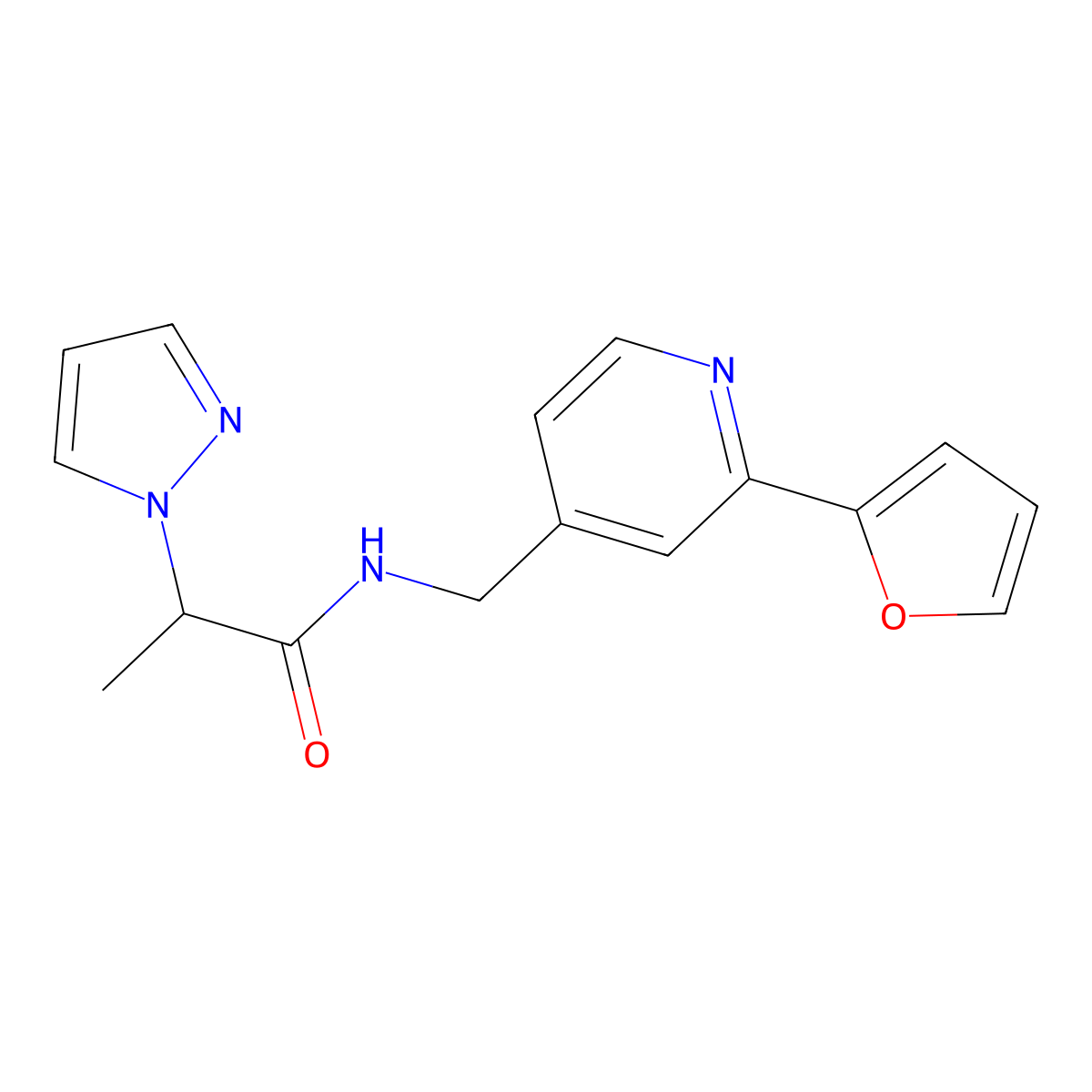 N-{[2-(furan-2-yl)pyridin-4-yl]methyl}-2-(1H-pyrazol-1-yl)propanamide molecular structure, CAS 2034266-96-9