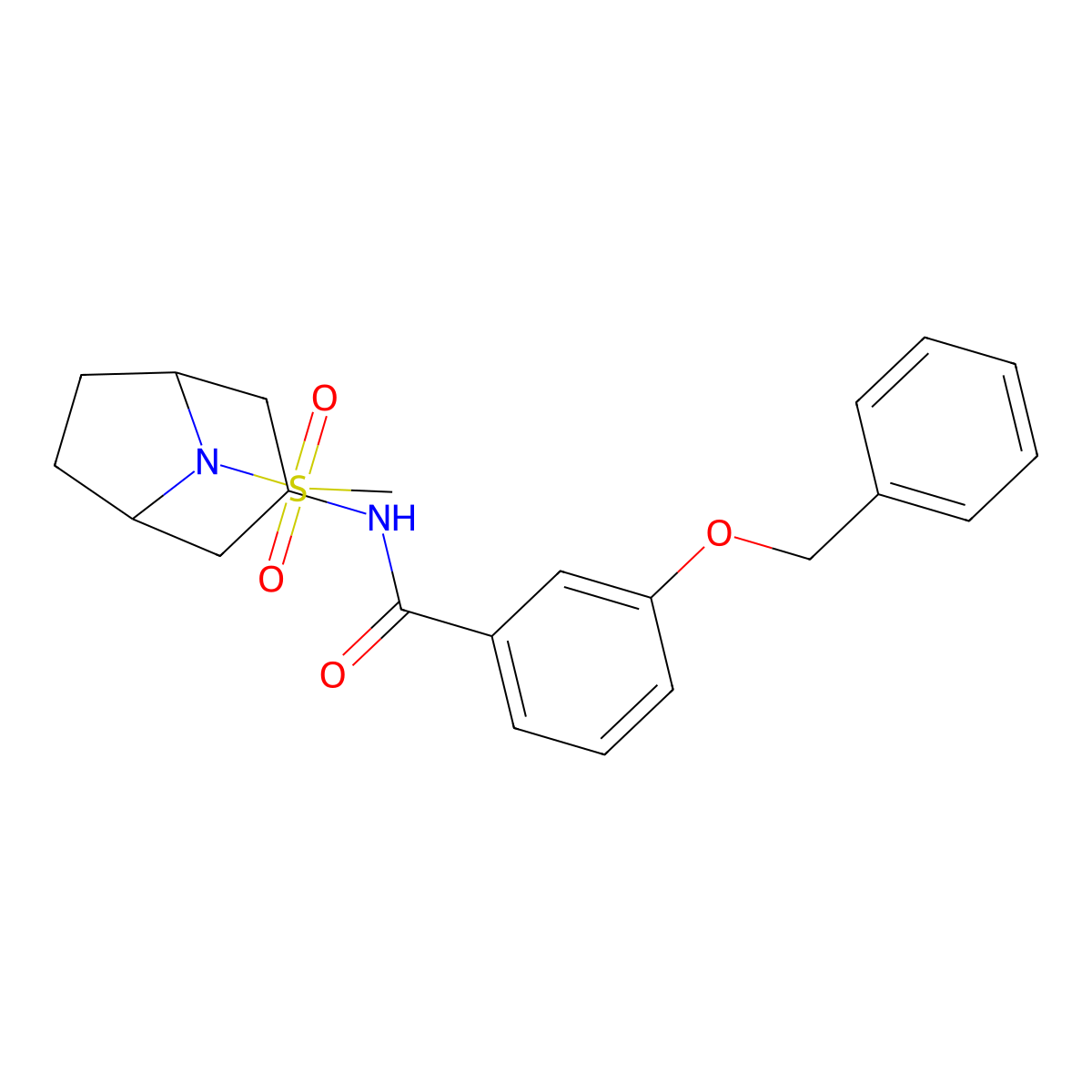 3-(benzyloxy)-N-(8-(methylsulfonyl)-8-azabicyclo[3.2.1]octan-3-yl)benzamide molecular structure, CAS 2034266-98-1