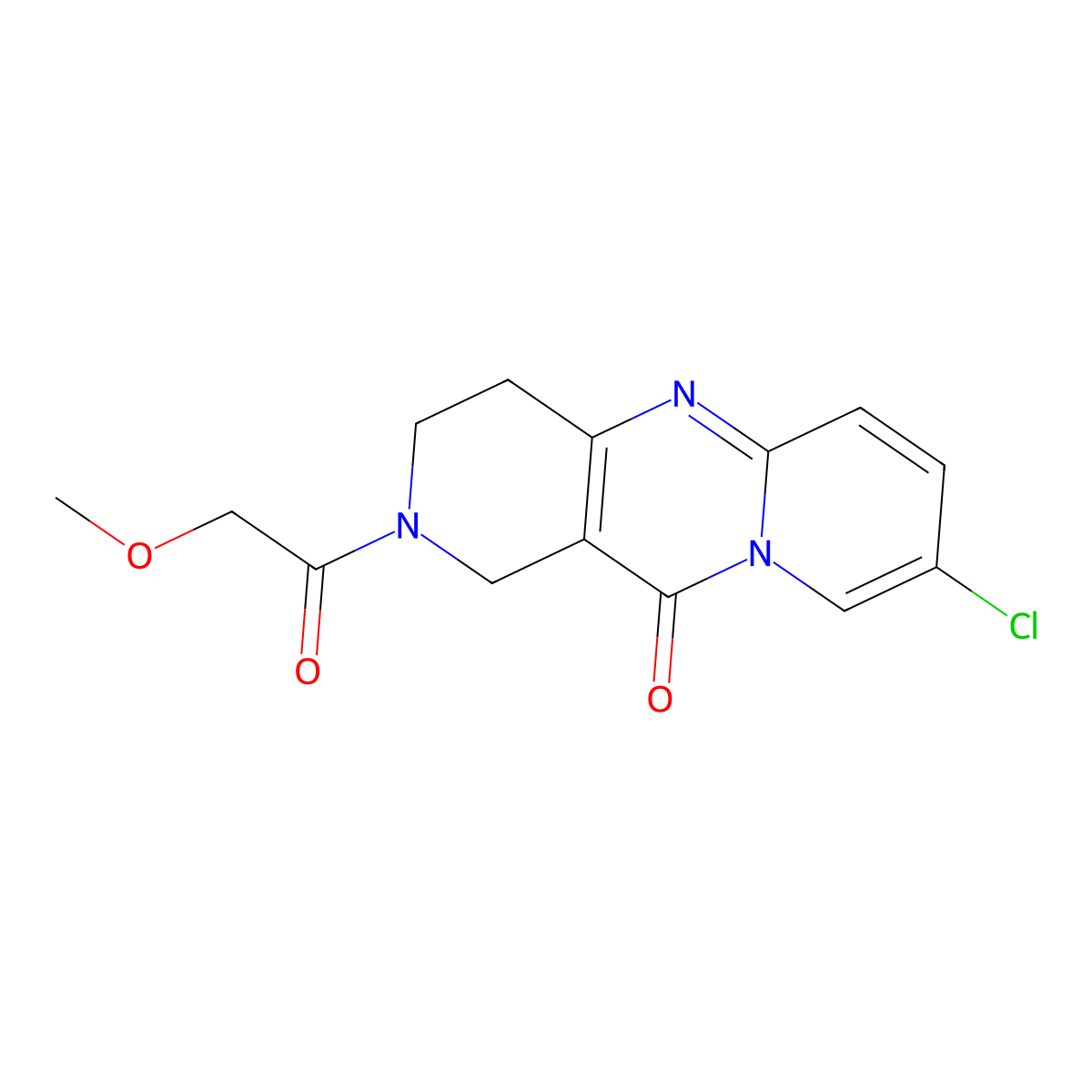 8-chloro-2-(2-methoxyacetyl)-3,4-dihydro-1H-dipyrido[1,2-a:4',3'-d]pyrimidin-11(2H)-one molecular structure, CAS 2034266-99-2