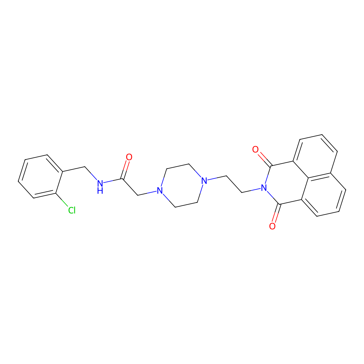 N-(2-chlorobenzyl)-2-(4-(2-(1,3-dioxo-1H-benzo[de]isoquinolin-2(3H)-yl)ethyl)piperazin-1-yl)acetamide molecular structure, CAS 2034267-00-8