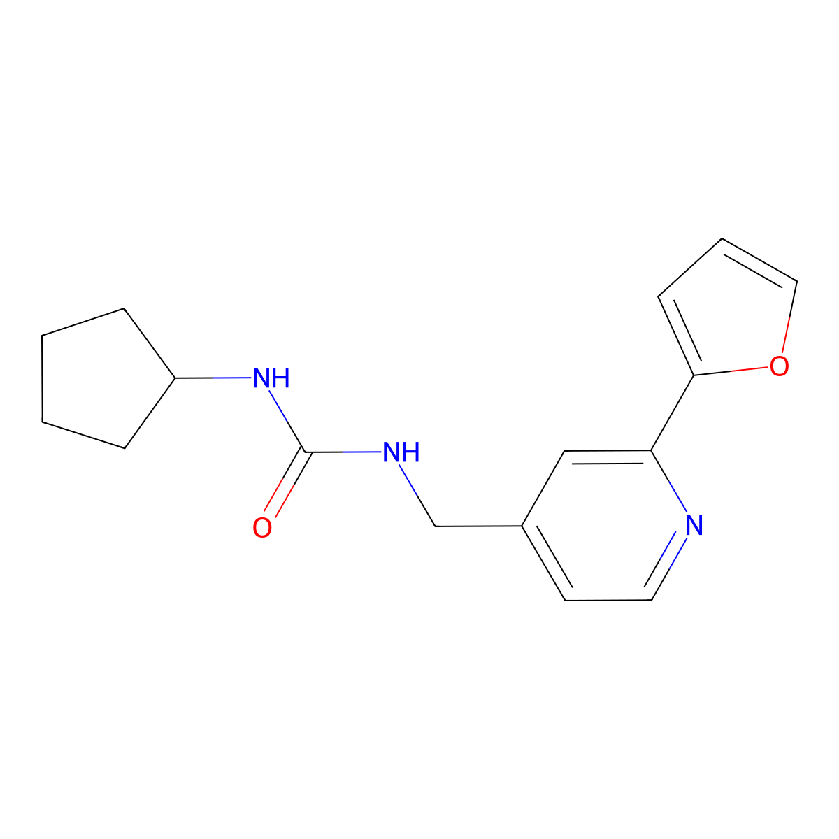 1-Cyclopentyl-3-((2-(furan-2-yl)pyridin-4-yl)methyl)urea molecular structure, CAS 2034267-08-6