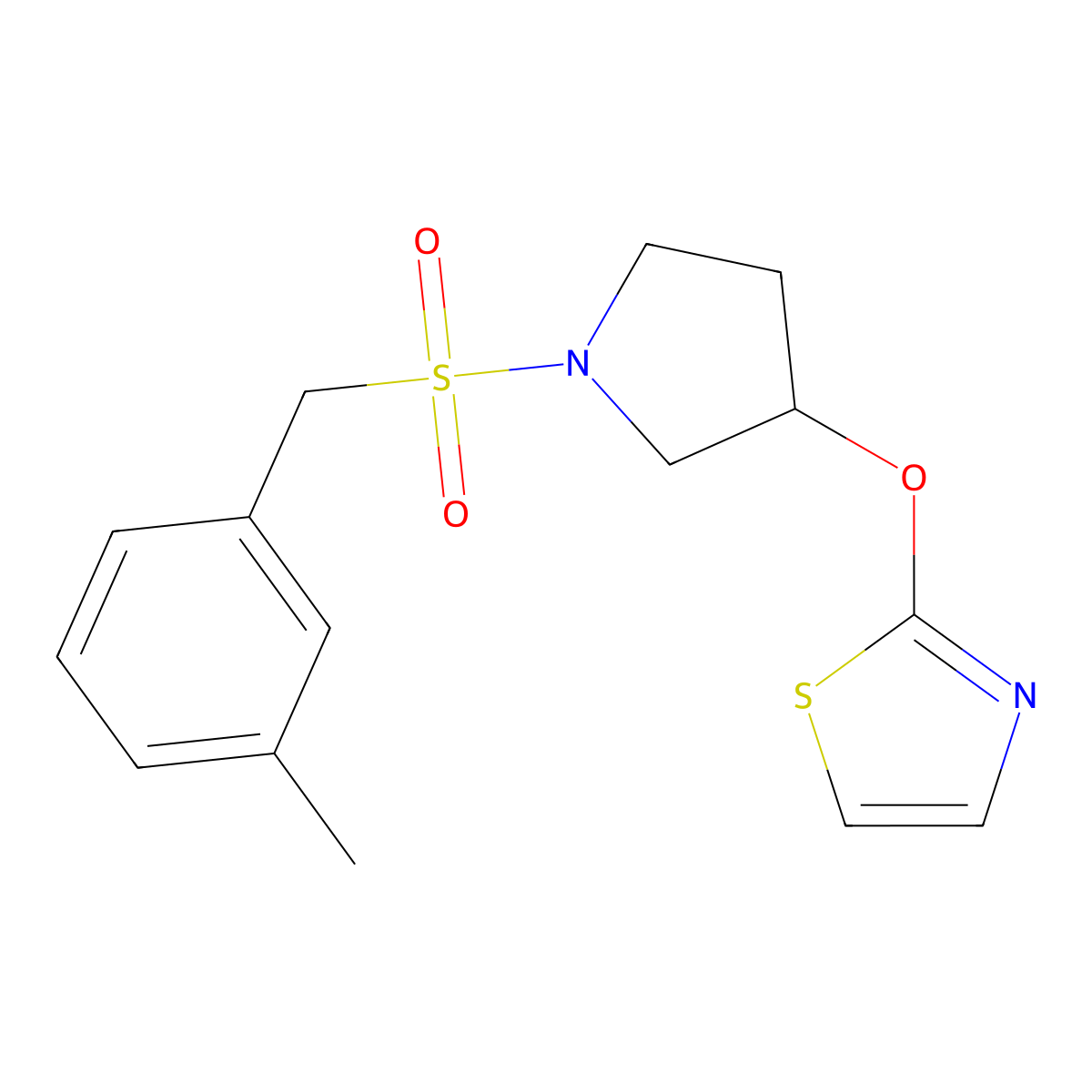 2-((1-((3-Methylbenzyl)sulfonyl)pyrrolidin-3-yl)oxy)thiazole molecular structure, CAS 2034267-26-8