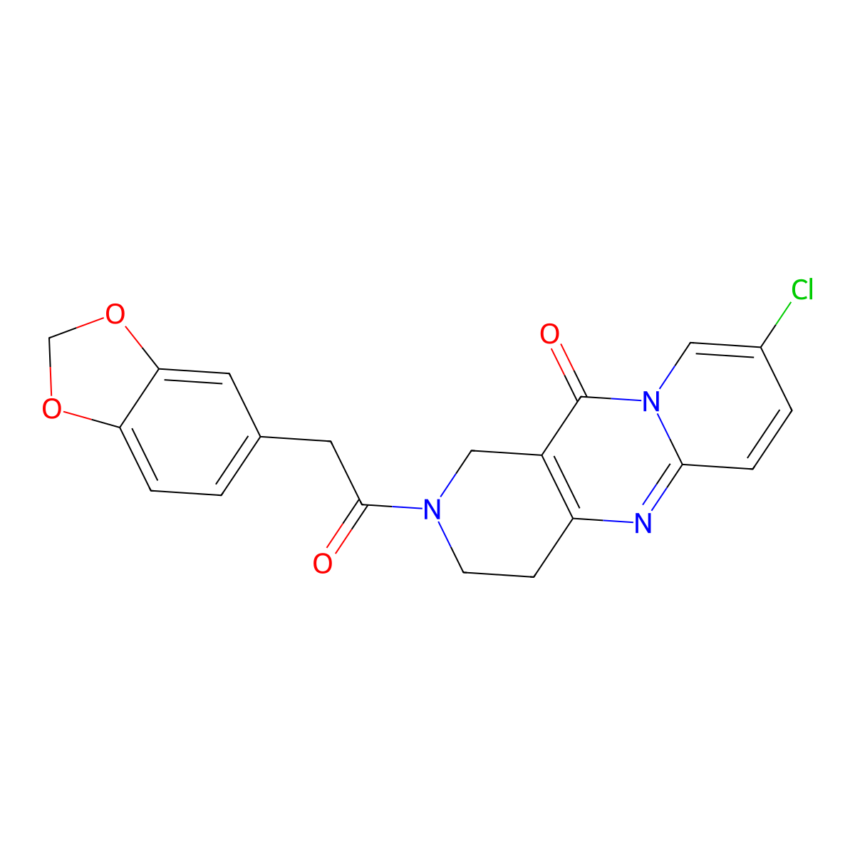 2-(2-(benzo[d][1,3]dioxol-5-yl)acetyl)-8-chloro-3,4-dihydro-1H-dipyrido[1,2-a:4',3'-d]pyrimidin-11(2H)-one molecular structure, CAS 2034267-27-9