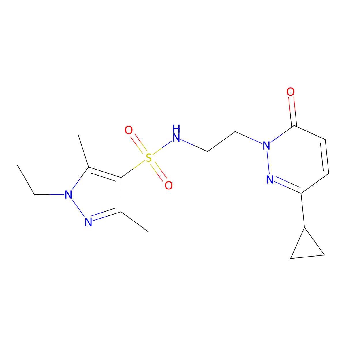N-(2-(3-cyclopropyl-6-oxopyridazin-1(6H)-yl)ethyl)-1-ethyl-3,5-dimethyl-1H-pyrazole-4-sulfonamide molecular structure, CAS 2034267-35-9