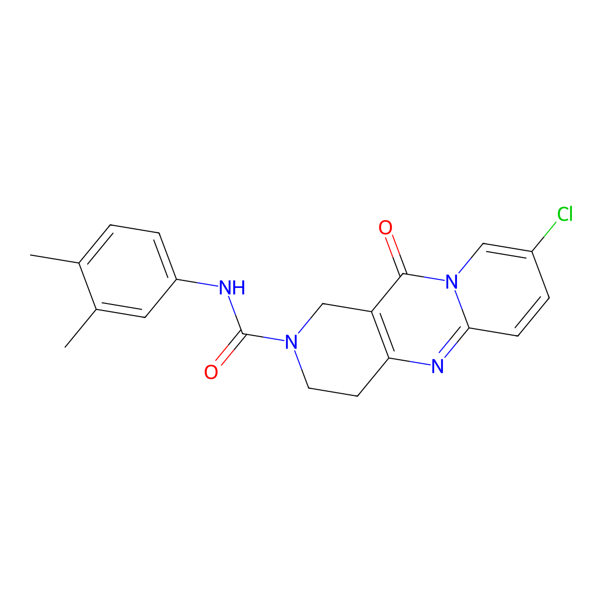 8-chloro-N-(3,4-dimethylphenyl)-11-oxo-3,4-dihydro-1H-dipyrido[1,2-a:4',3'-d]pyrimidine-2(11H)-carboxamide molecular structure, CAS 2034267-36-0
