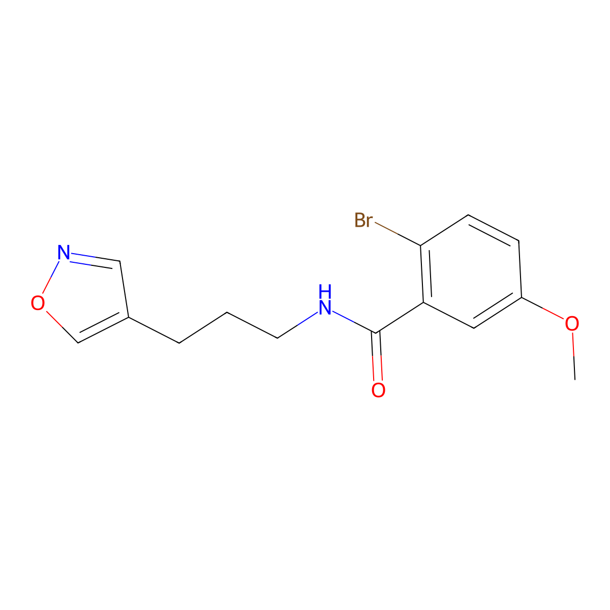 2-bromo-N-(3-(isoxazol-4-yl)propyl)-5-methoxybenzamide molecular structure, CAS 2034267-39-3