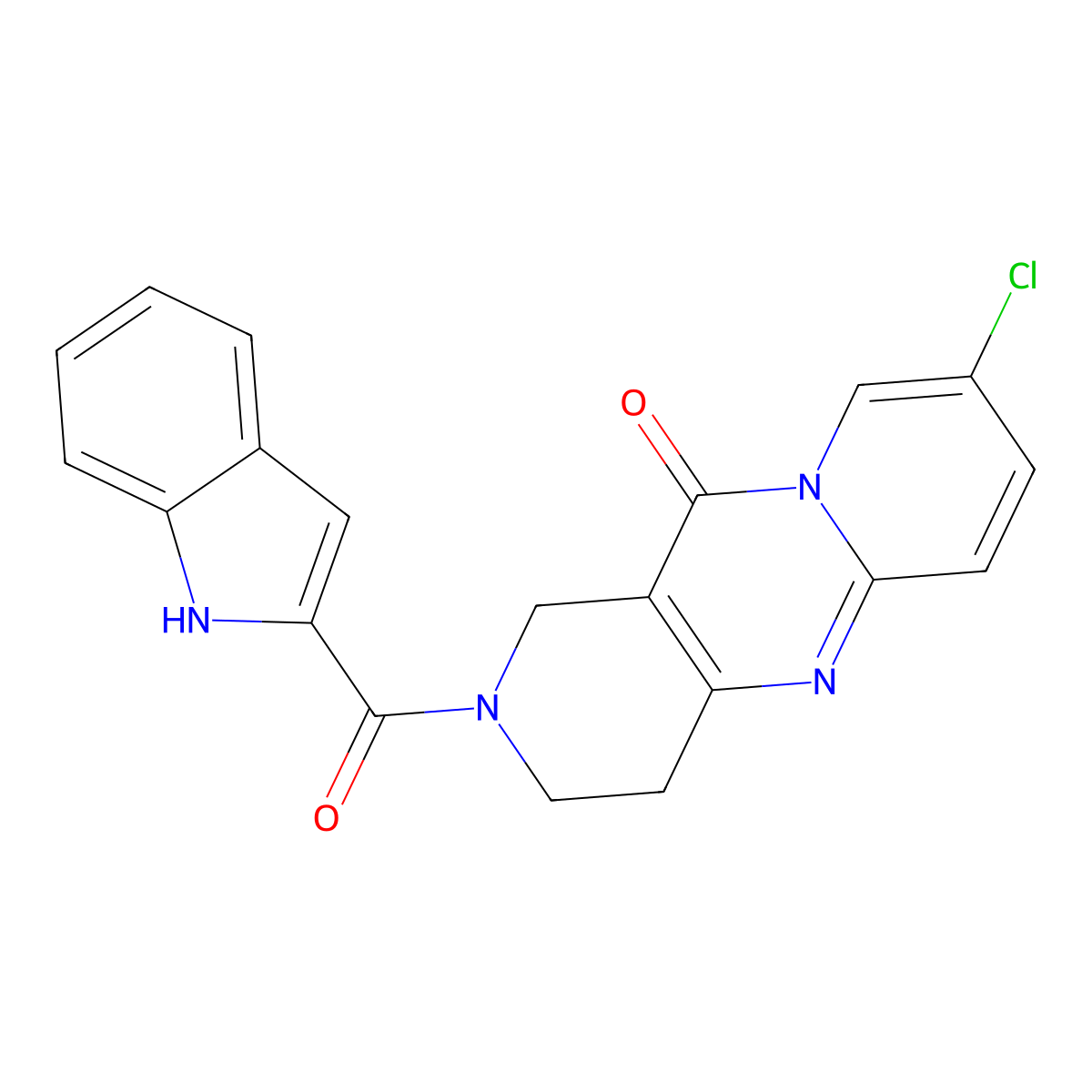 8-chloro-2-(1H-indole-2-carbonyl)-3,4-dihydro-1H-dipyrido[1,2-a:4',3'-d]pyrimidin-11(2H)-one molecular structure, CAS 2034267-43-9