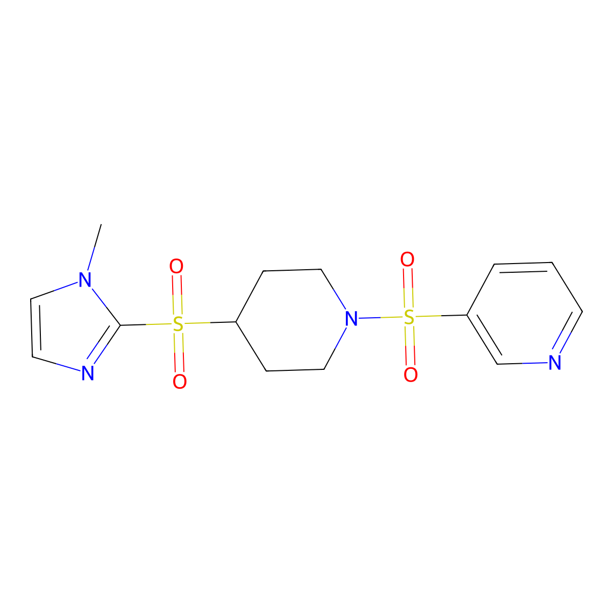 3-((4-((1-methyl-1H-imidazol-2-yl)sulfonyl)piperidin-1-yl)sulfonyl)pyridine molecular structure, CAS 2034267-47-3