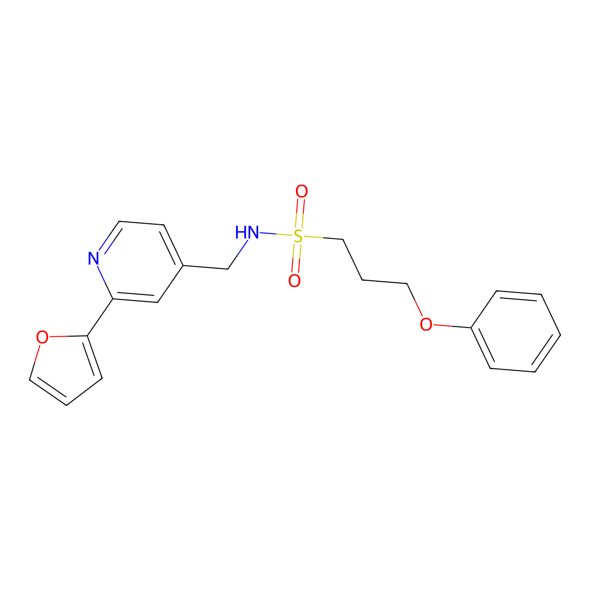 N-((2-(furan-2-yl)pyridin-4-yl)methyl)-3-phenoxypropane-1-sulfonamide molecular structure, CAS 2034267-50-8