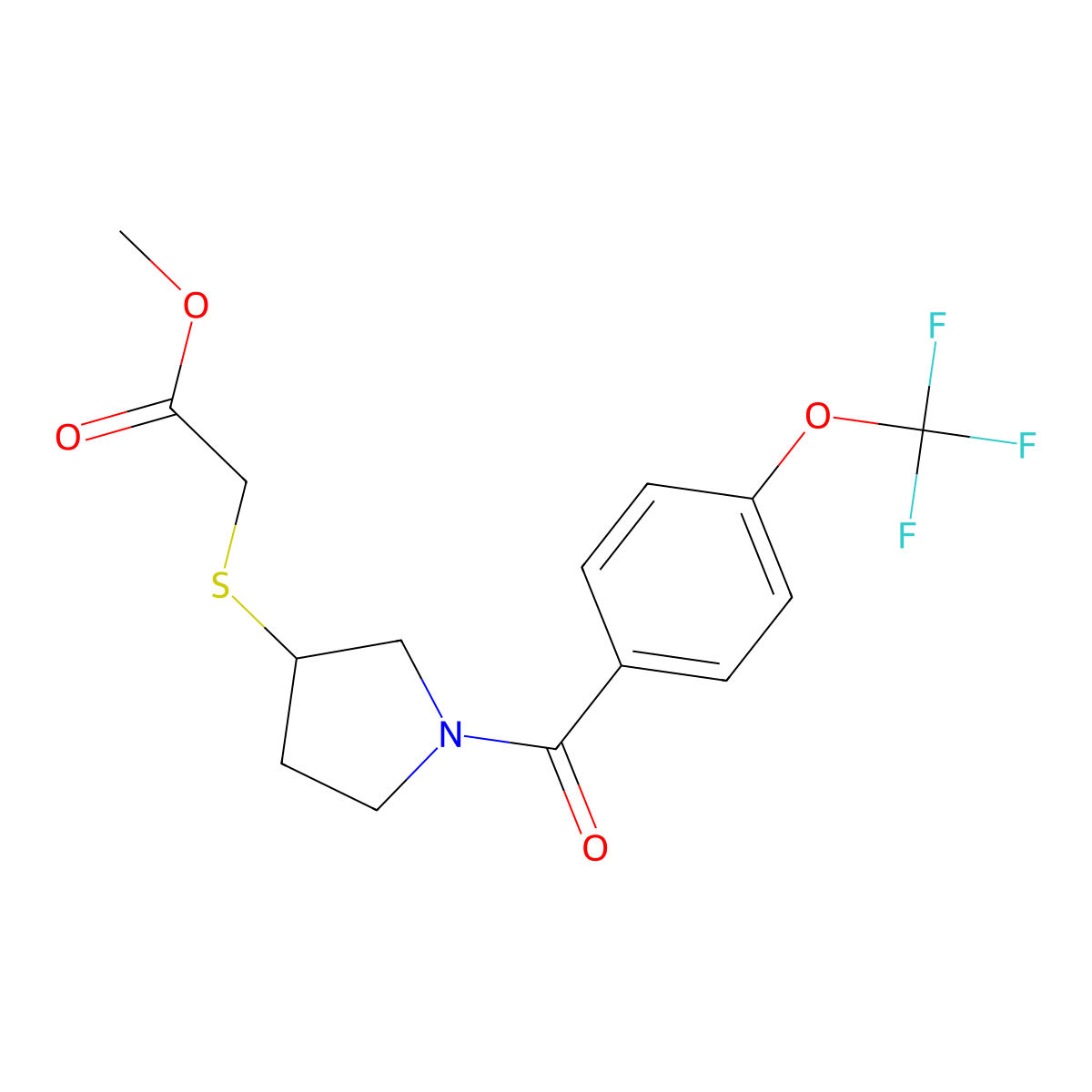 Methyl 2-((1-(4-(trifluoromethoxy)benzoyl)pyrrolidin-3-yl)thio)acetate molecular structure, CAS 2034267-56-4
