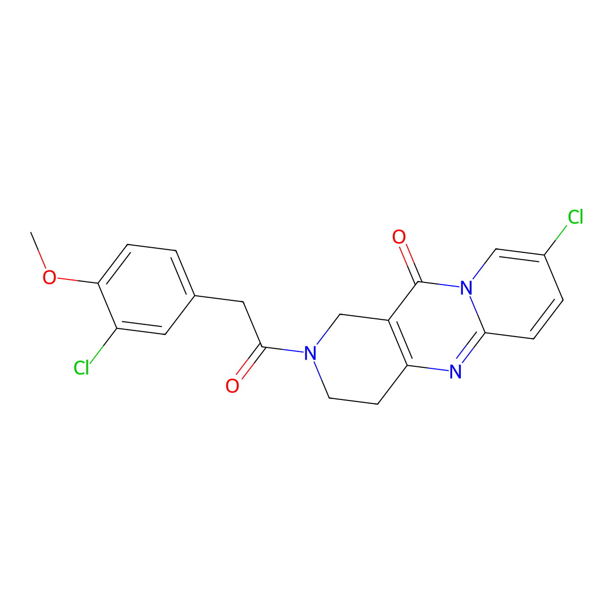 8-chloro-2-(2-(3-chloro-4-methoxyphenyl)acetyl)-3,4-dihydro-1H-dipyrido[1,2-a:4',3'-d]pyrimidin-11(2H)-one molecular structure, CAS 2034267-57-5
