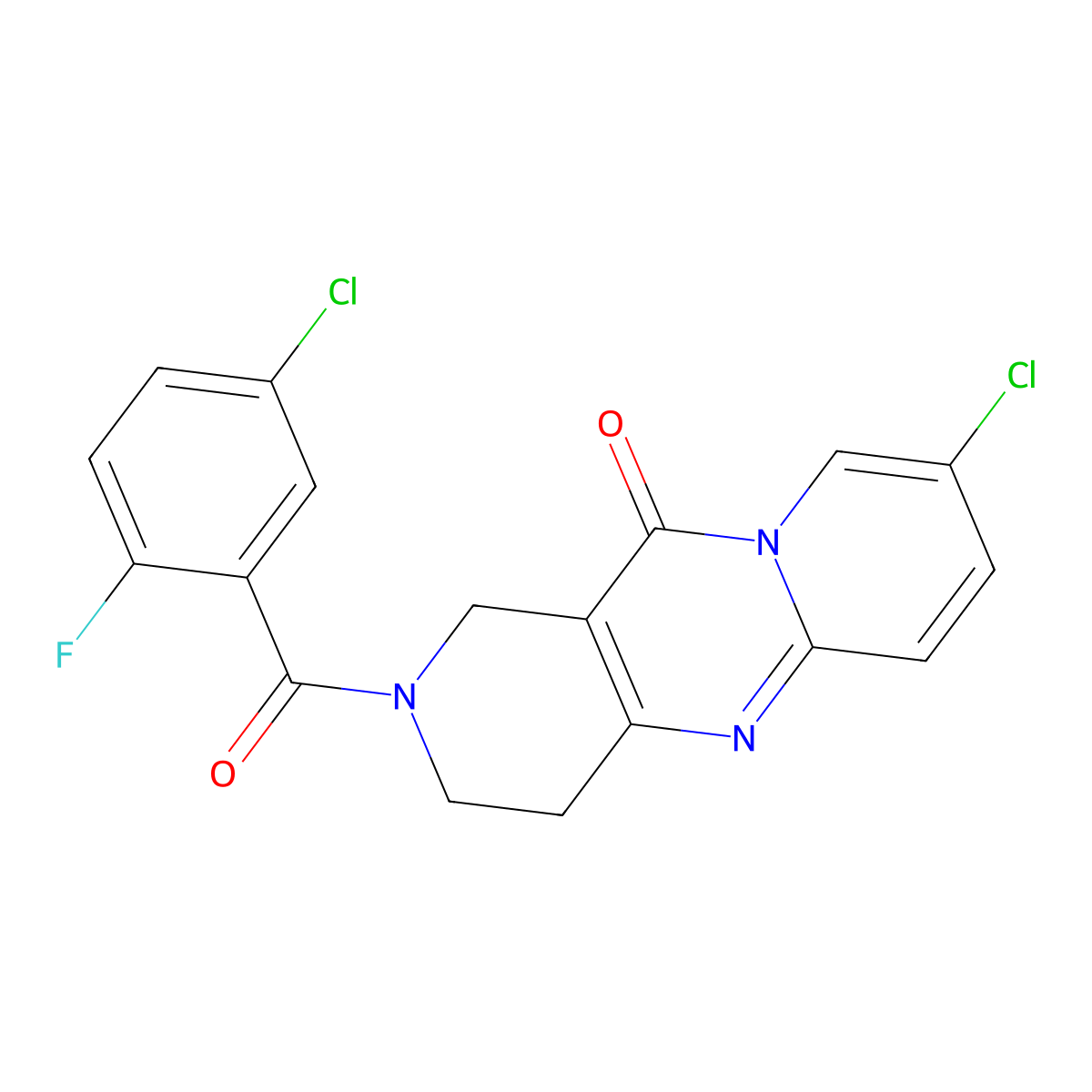 8-chloro-2-(5-chloro-2-fluorobenzoyl)-3,4-dihydro-1H-dipyrido[1,2-a:4',3'-d]pyrimidin-11(2H)-one molecular structure, CAS 2034267-58-6