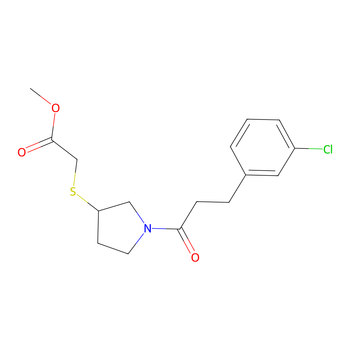 Methyl 2-((1-(3-(3-chlorophenyl)propanoyl)pyrrolidin-3-yl)thio)acetate molecular structure, CAS 2034267-60-0