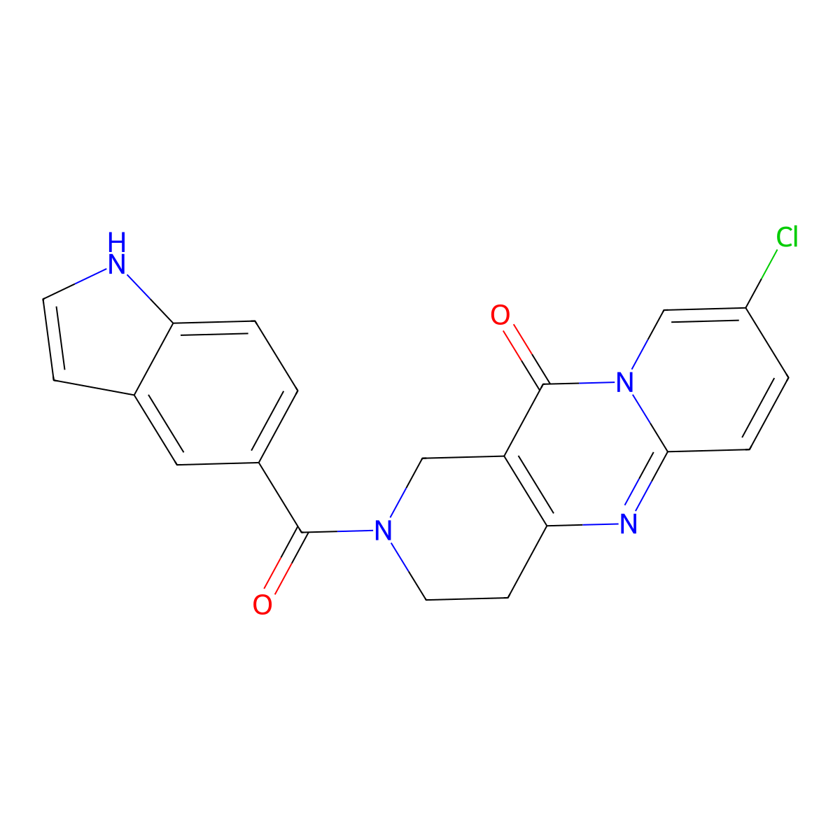 8-chloro-2-(1H-indole-5-carbonyl)-3,4-dihydro-1H-dipyrido[1,2-a:4',3'-d]pyrimidin-11(2H)-one molecular structure, CAS 2034267-61-1