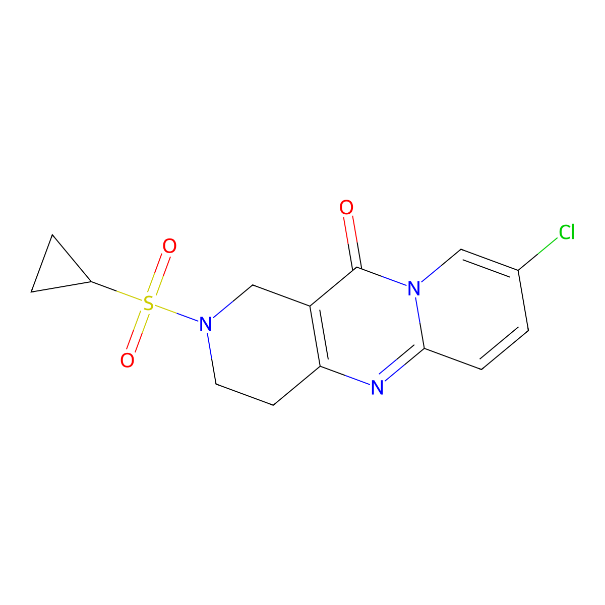 8-chloro-2-(cyclopropylsulfonyl)-3,4-dihydro-1H-dipyrido[1,2-a:4',3'-d]pyrimidin-11(2H)-one molecular structure, CAS 2034267-65-5