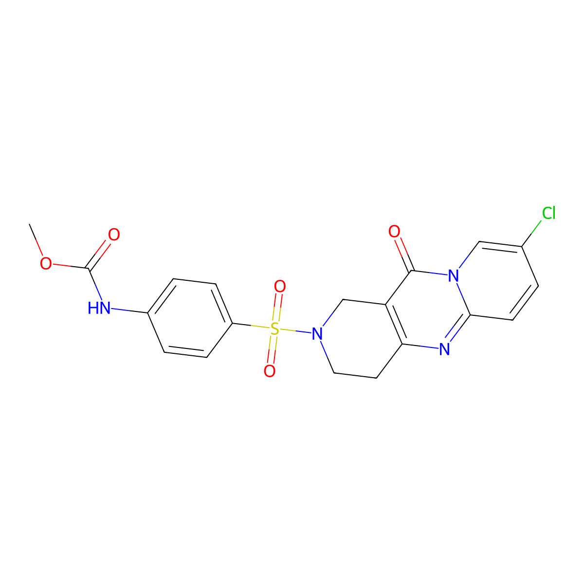 methyl (4-((8-chloro-11-oxo-3,4-dihydro-1H-dipyrido[1,2-a:4',3'-d]pyrimidin-2(11H)-yl)sulfonyl)phenyl)carbamate molecular structure, CAS 2034267-67-7