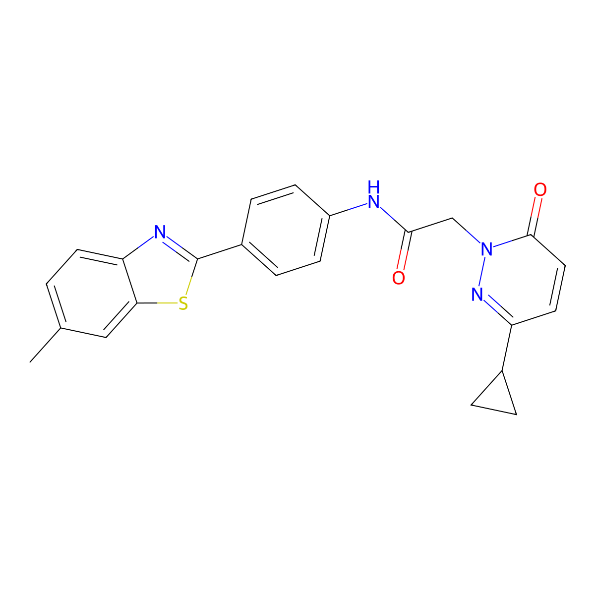 2-(3-cyclopropyl-6-oxopyridazin-1(6H)-yl)-N-(4-(6-methylbenzo[d]thiazol-2-yl)phenyl)acetamide molecular structure, CAS 2034267-74-6