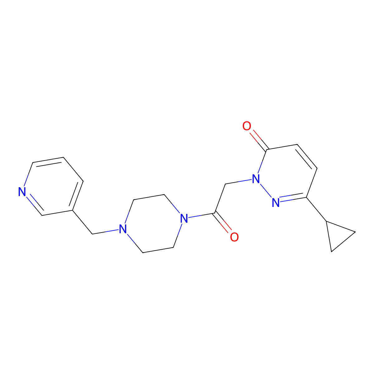 6-cyclopropyl-2-(2-oxo-2-(4-(pyridin-3-ylmethyl)piperazin-1-yl)ethyl)pyridazin-3(2H)-one molecular structure, CAS 2034267-86-0